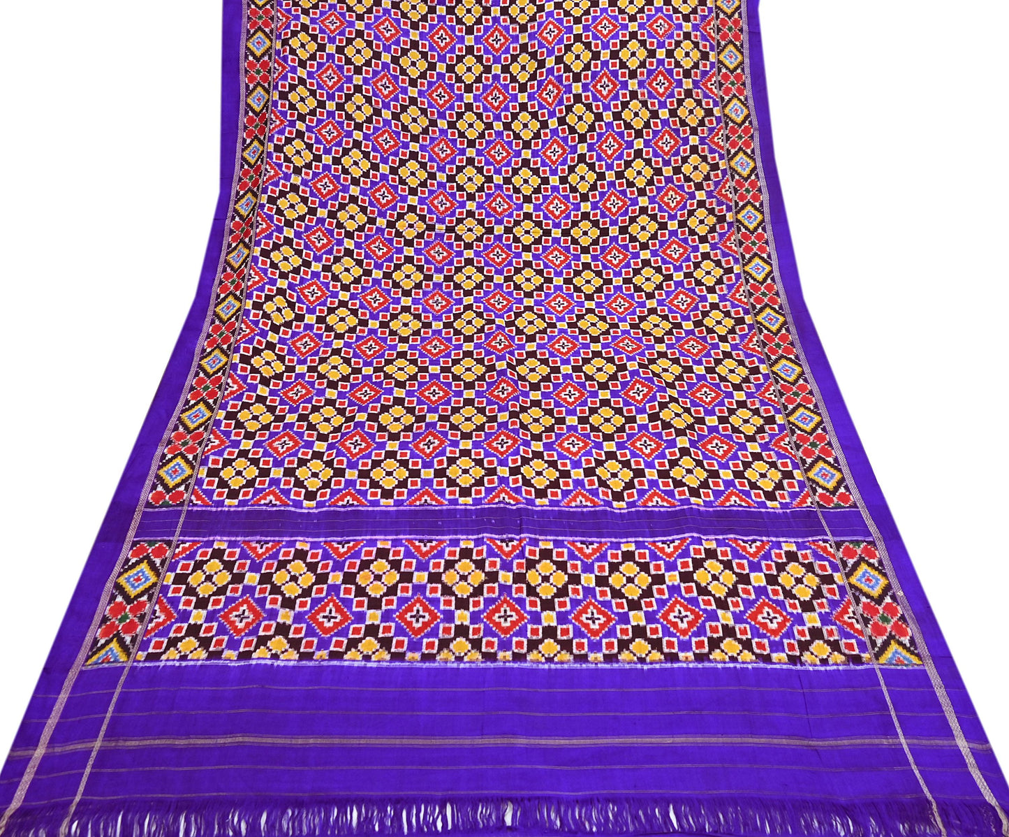 Indian Antique Vintage Blue Sari Hand Woven Double Ikat Patan Patola Sarees 100% Pure Silk Craft Fabric 5Yd Dress Making Sewing For wearing