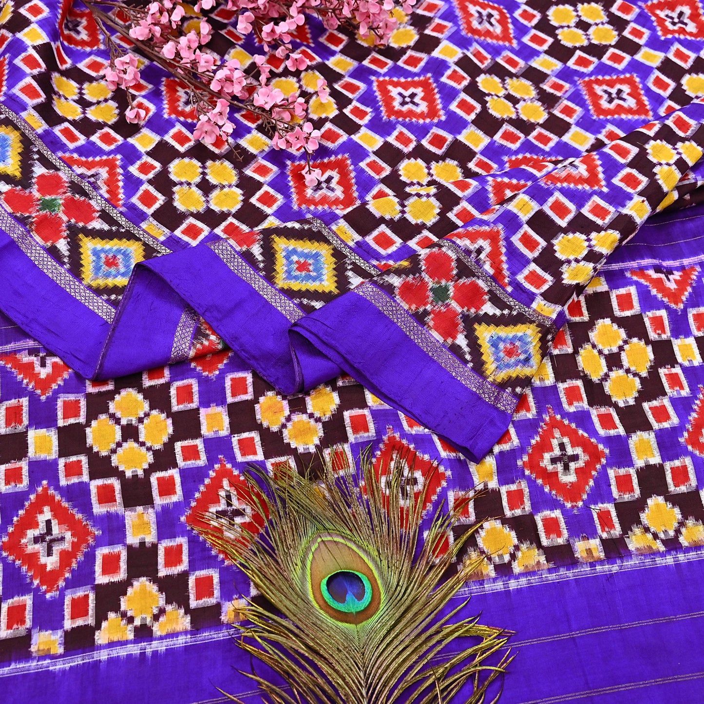 Indian Antique Vintage Blue Sari Hand Woven Double Ikat Patan Patola Sarees 100% Pure Silk Craft Fabric 5Yd Dress Making Sewing For wearing