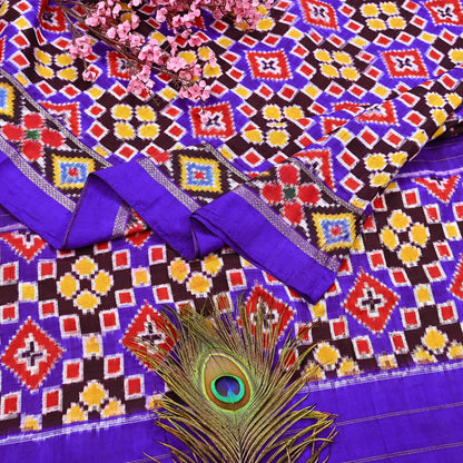 Indian Antique Vintage Blue Sari Hand Woven Double Ikat Patan Patola Sarees 100% Pure Silk Craft Fabric 5Yd Dress Making Sewing For wearing