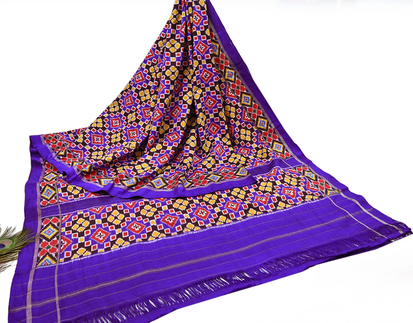 Indian Antique Vintage Blue Sari Hand Woven Double Ikat Patan Patola Sarees 100% Pure Silk Craft Fabric 5Yd Dress Making Sewing For wearing