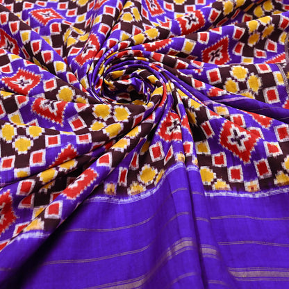 Indian Antique Vintage Blue Sari Hand Woven Double Ikat Patan Patola Sarees 100% Pure Silk Craft Fabric 5Yd Dress Making Sewing For wearing