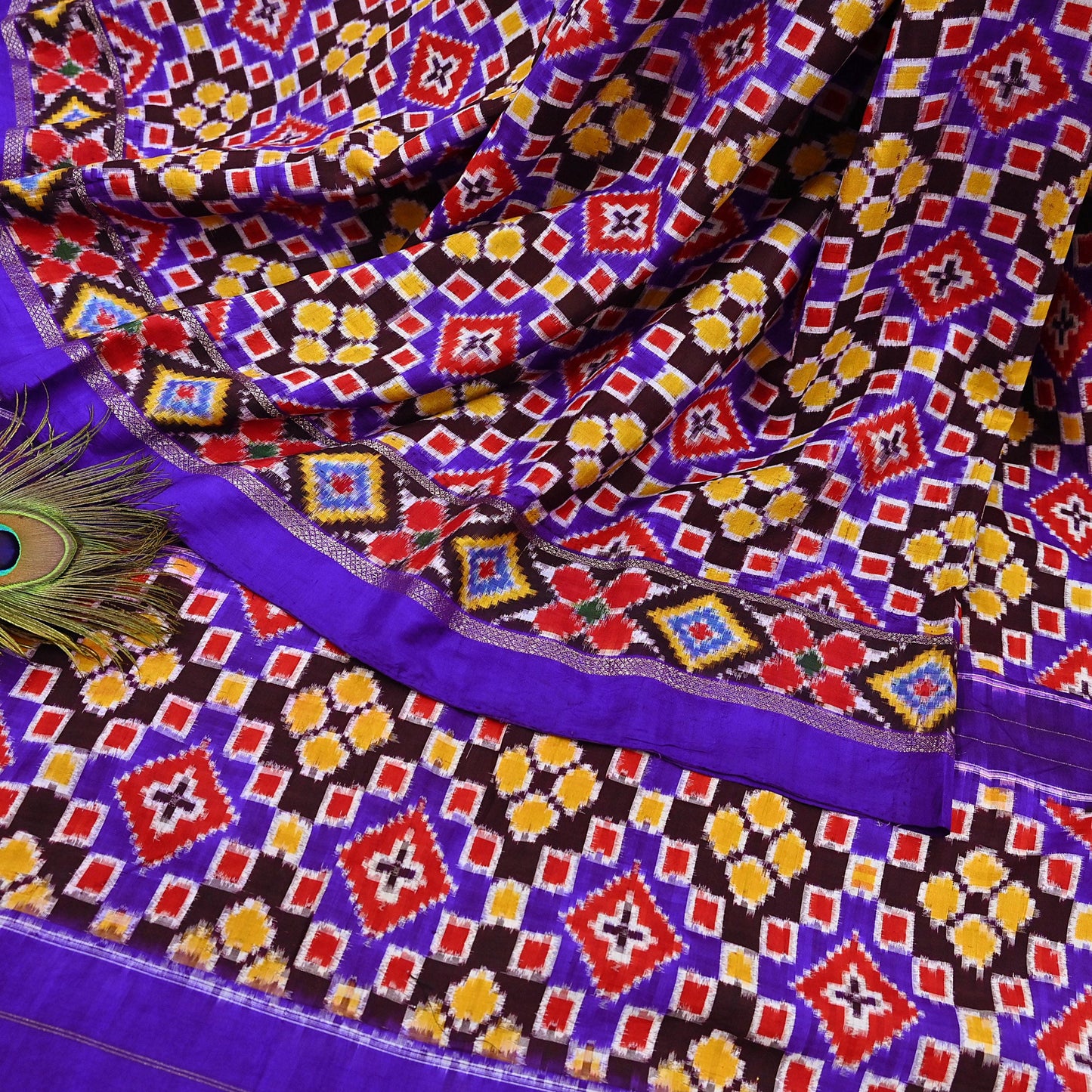 Indian Antique Vintage Blue Sari Hand Woven Double Ikat Patan Patola Sarees 100% Pure Silk Craft Fabric 5Yd Dress Making Sewing For wearing