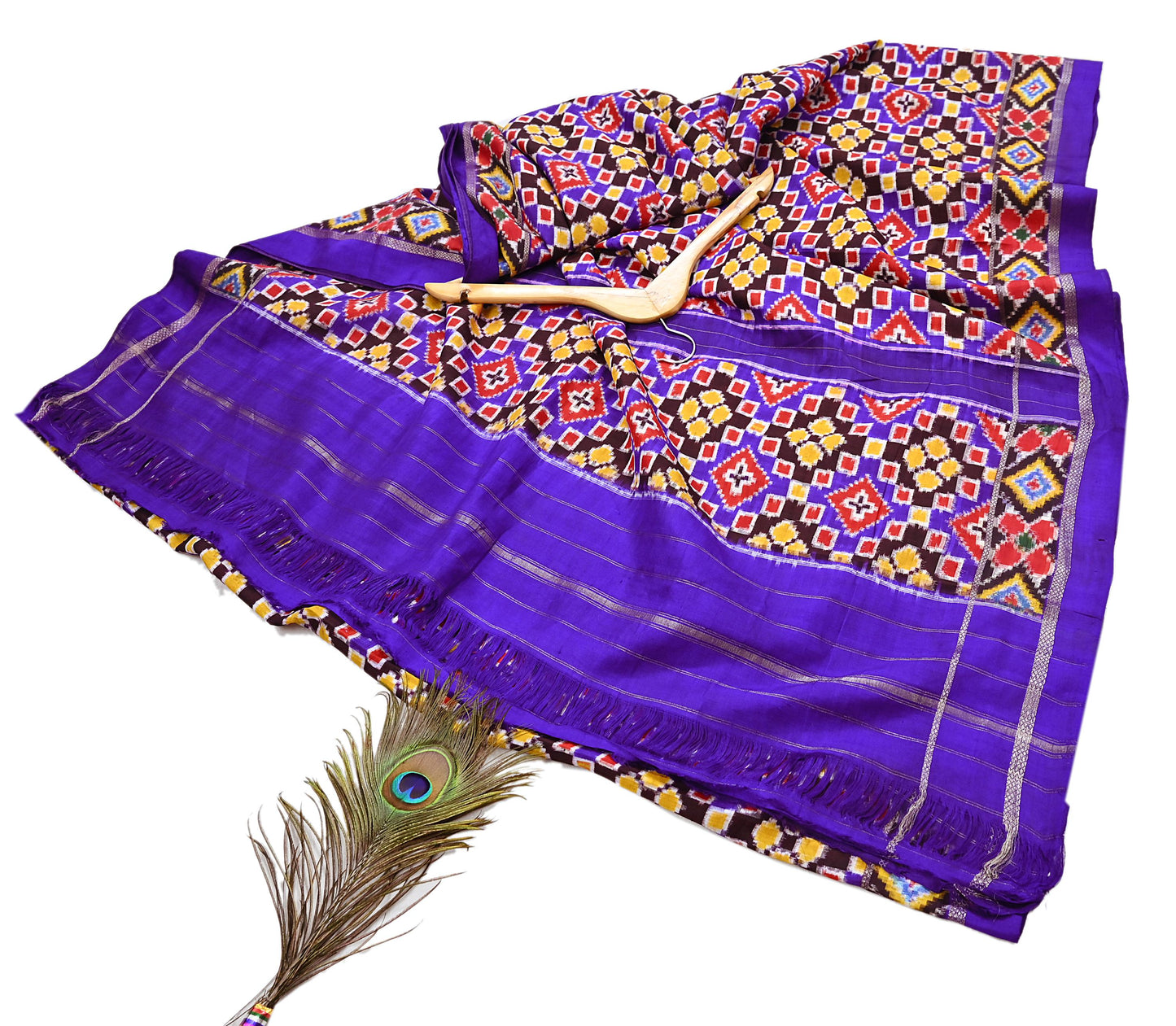 Indian Antique Vintage Blue Sari Hand Woven Double Ikat Patan Patola Sarees 100% Pure Silk Craft Fabric 5Yd Dress Making Sewing For wearing