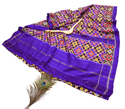 Indian Antique Vintage Blue Sari Hand Woven Double Ikat Patan Patola Sarees 100% Pure Silk Craft Fabric 5Yd Dress Making Sewing For wearing