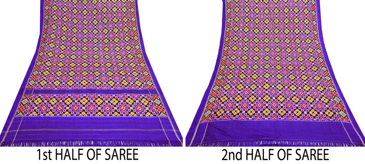 Indian Antique Vintage Blue Sari Hand Woven Double Ikat Patan Patola Sarees 100% Pure Silk Craft Fabric 5Yd Dress Making Sewing For wearing