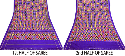 Indian Antique Vintage Blue Sari Hand Woven Double Ikat Patan Patola Sarees 100% Pure Silk Craft Fabric 5Yd Dress Making Sewing For wearing