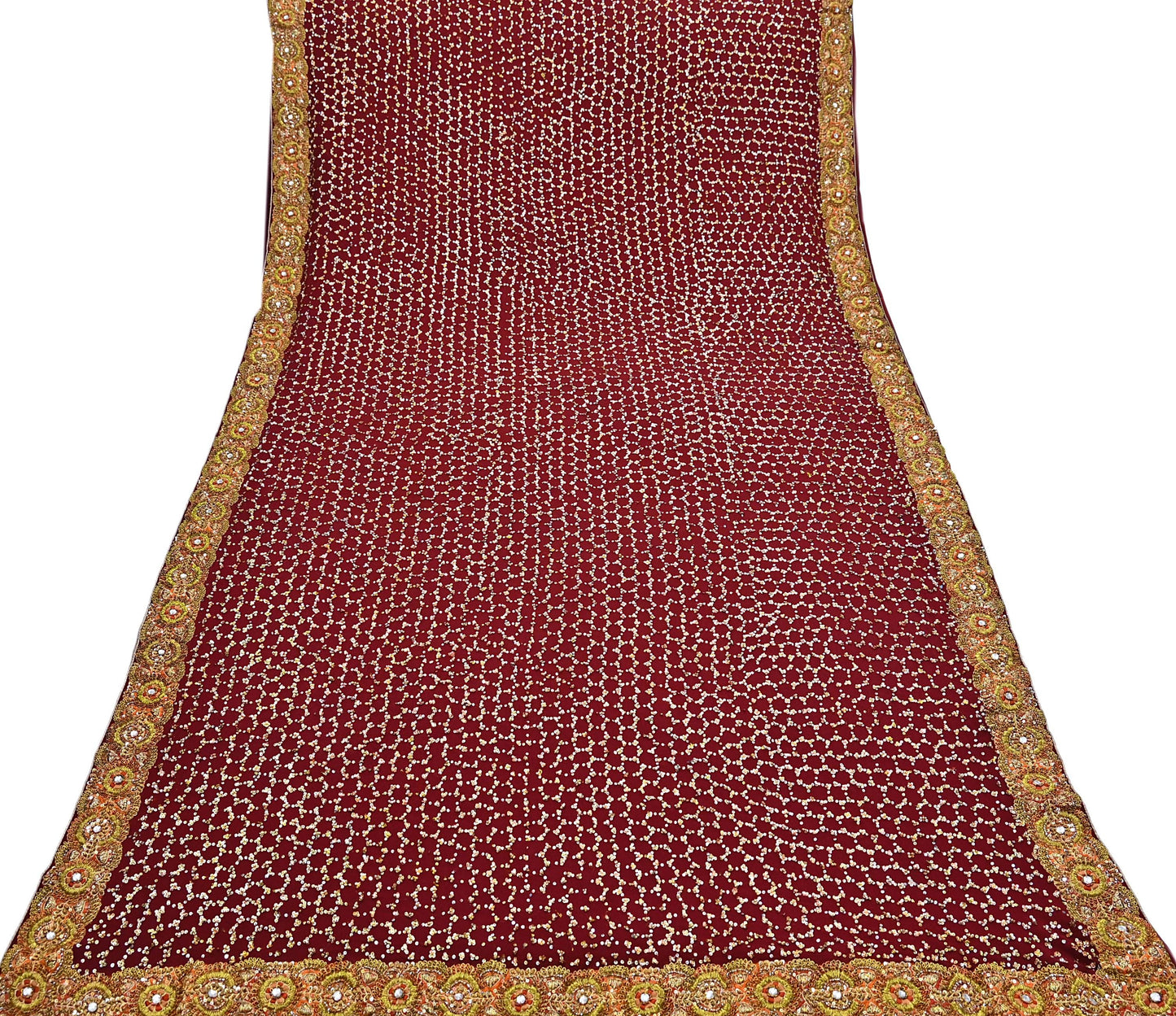 Indian Heavy Sari Maroon Pure Georgette Silk Hand Embroidered Sarees Designer Sabyasachi 6Yd Sewing Ethnic Bollywood party wear saree