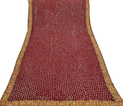 Indian Heavy Sari Maroon Pure Georgette Silk Hand Embroidered Sarees Designer Sabyasachi 6Yd Sewing Ethnic Bollywood party wear saree