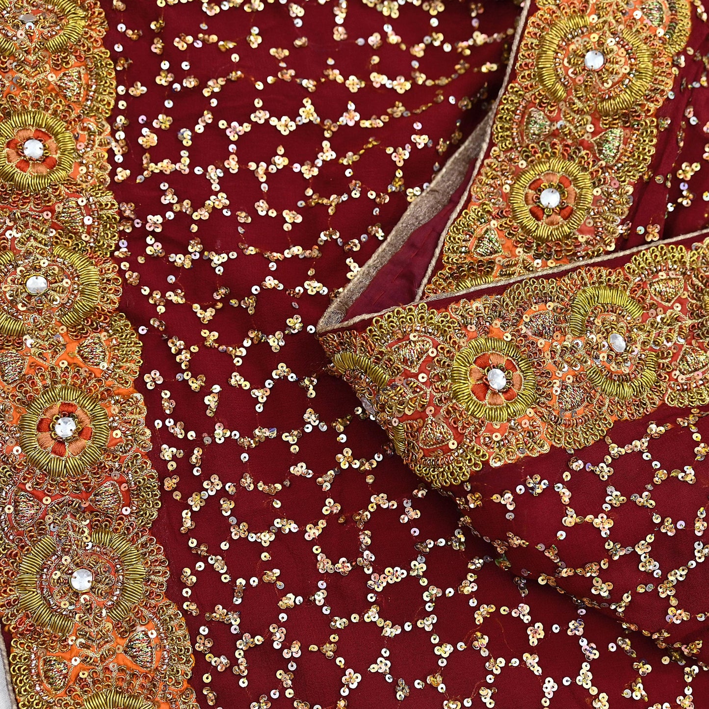 Indian Heavy Sari Maroon Pure Georgette Silk Hand Embroidered Sarees Designer Sabyasachi 6Yd Sewing Ethnic Bollywood party wear saree