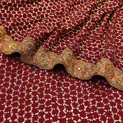 Indian Heavy Sari Maroon Pure Georgette Silk Hand Embroidered Sarees Designer Sabyasachi 6Yd Sewing Ethnic Bollywood party wear saree
