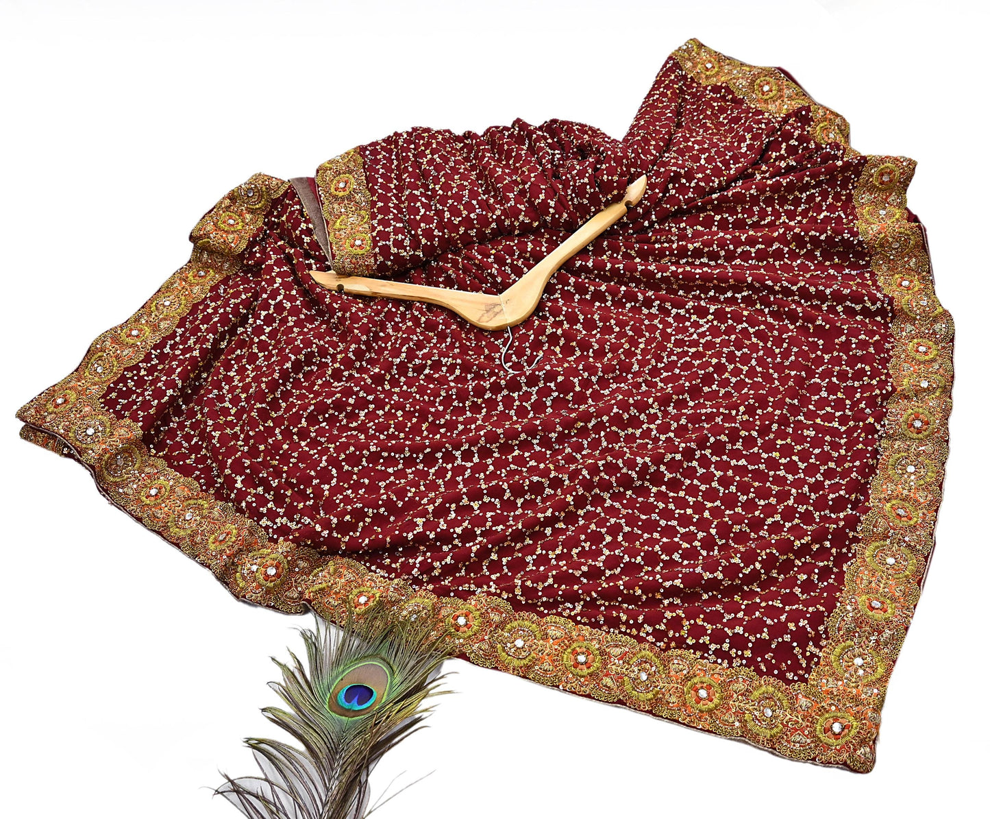 Indian Heavy Sari Maroon Pure Georgette Silk Hand Embroidered Sarees Designer Sabyasachi 6Yd Sewing Ethnic Bollywood party wear saree