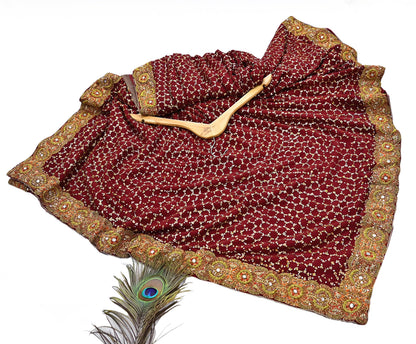 Indian Heavy Sari Maroon Pure Georgette Silk Hand Embroidered Sarees Designer Sabyasachi 6Yd Sewing Ethnic Bollywood party wear saree