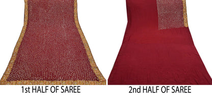 Indian Heavy Sari Maroon Pure Georgette Silk Hand Embroidered Sarees Designer Sabyasachi 6Yd Sewing Ethnic Bollywood party wear saree