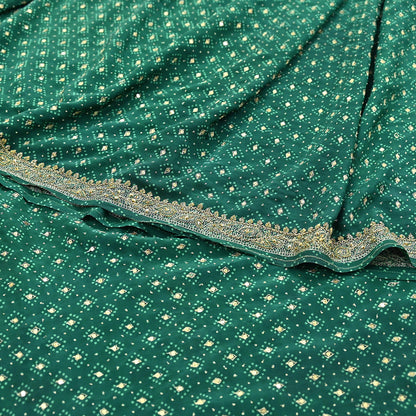 Indian Pre-Owned Sari Green Pure Crepe Silk Pre-owned Hand Embroidered Ritu Kumar Designer Sarees Fabric 5Yd Ethnic Bollywood Party sari