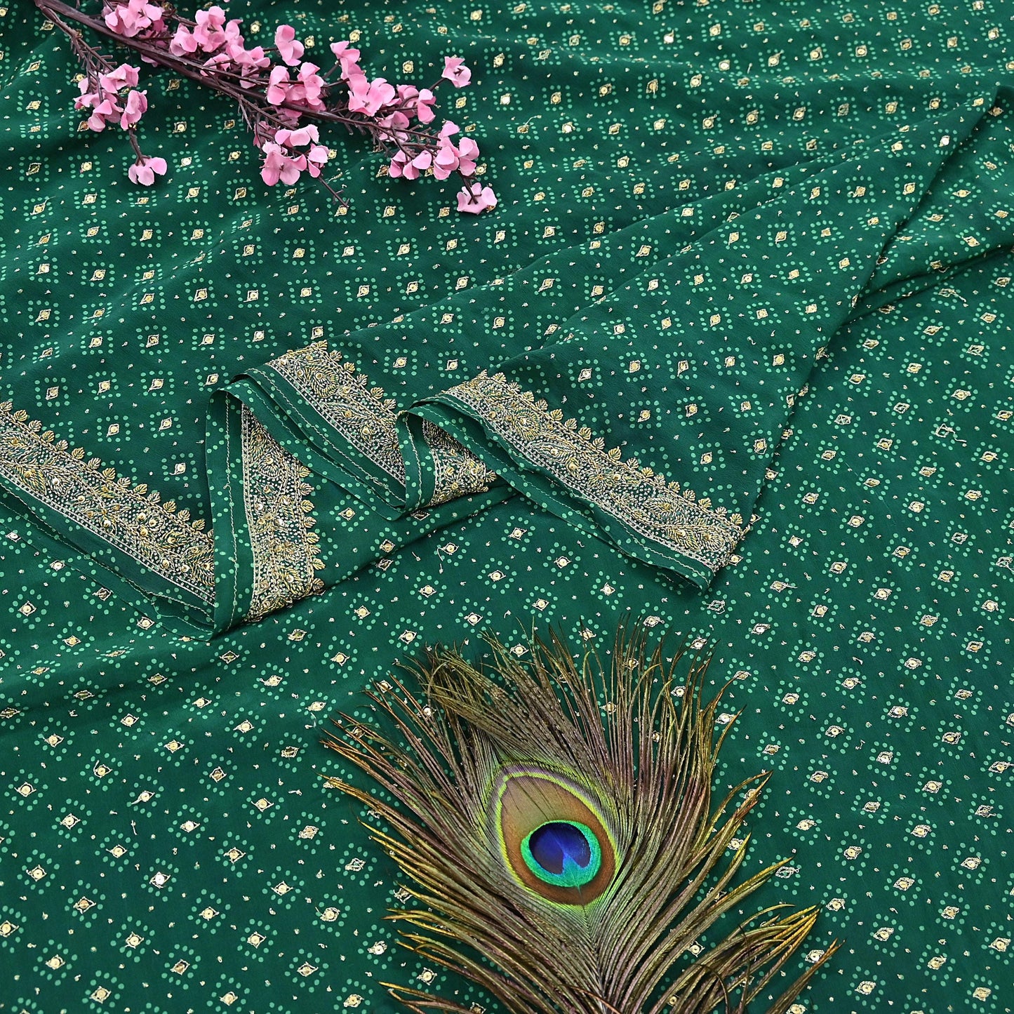 Indian Pre-Owned Sari Green Pure Crepe Silk Pre-owned Hand Embroidered Ritu Kumar Designer Sarees Fabric 5Yd Ethnic Bollywood Party sari