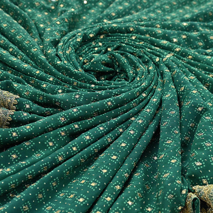 Indian Pre-Owned Sari Green Pure Crepe Silk Pre-owned Hand Embroidered Ritu Kumar Designer Sarees Fabric 5Yd Ethnic Bollywood Party sari
