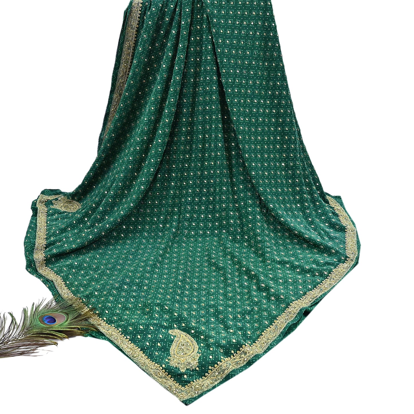 Indian Pre-Owned Sari Green Pure Crepe Silk Pre-owned Hand Embroidered Ritu Kumar Designer Sarees Fabric 5Yd Ethnic Bollywood Party sari