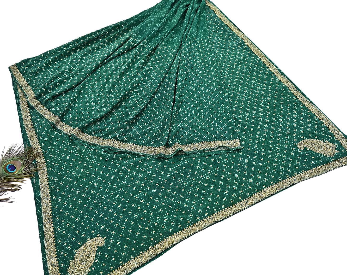 Indian Pre-Owned Sari Green Pure Crepe Silk Pre-owned Hand Embroidered Ritu Kumar Designer Sarees Fabric 5Yd Ethnic Bollywood Party sari