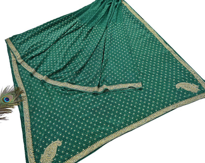 Indian Pre-Owned Sari Green Pure Crepe Silk Pre-owned Hand Embroidered Ritu Kumar Designer Sarees Fabric 5Yd Ethnic Bollywood Party sari