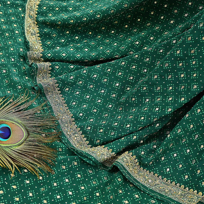 Indian Pre-Owned Sari Green Pure Crepe Silk Pre-owned Hand Embroidered Ritu Kumar Designer Sarees Fabric 5Yd Ethnic Bollywood Party sari