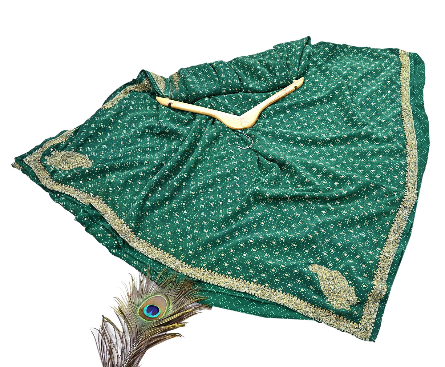 Indian Pre-Owned Sari Green Pure Crepe Silk Pre-owned Hand Embroidered Ritu Kumar Designer Sarees Fabric 5Yd Ethnic Bollywood Party sari