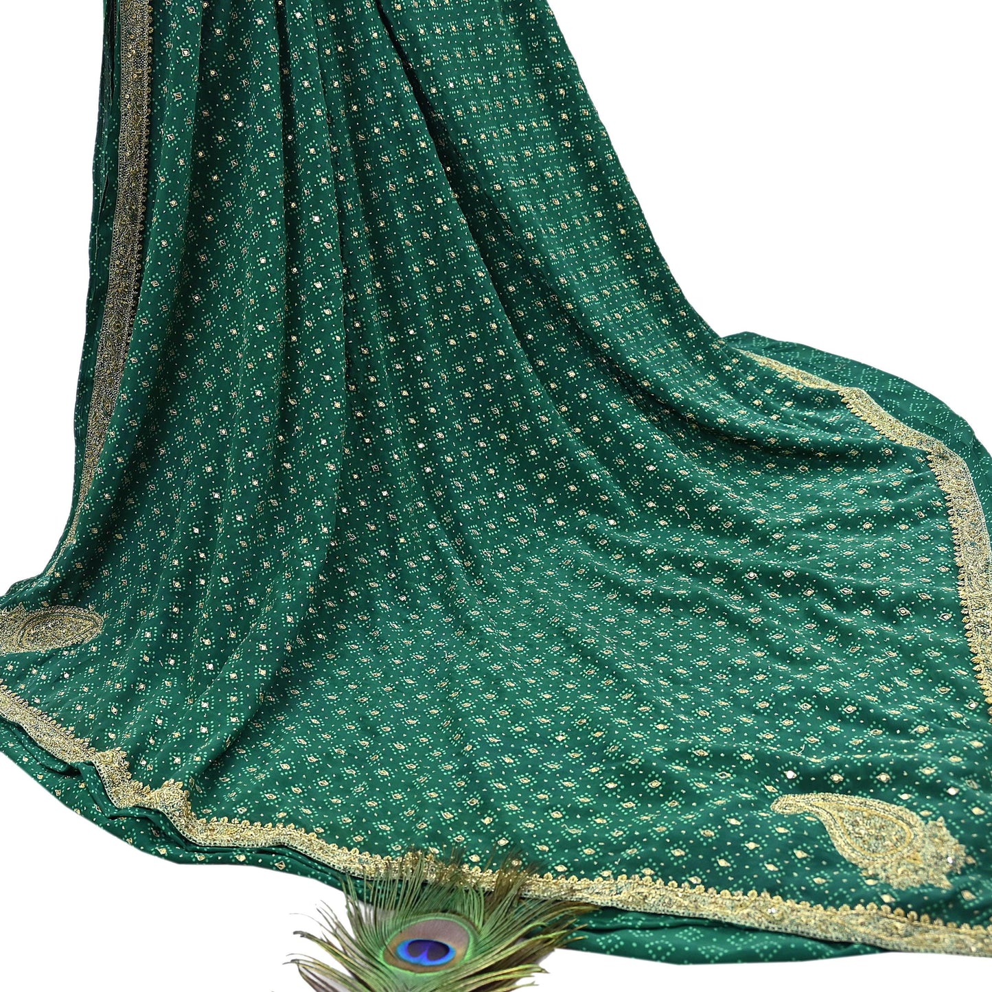 Indian Pre-Owned Sari Green Pure Crepe Silk Pre-owned Hand Embroidered Ritu Kumar Designer Sarees Fabric 5Yd Ethnic Bollywood Party sari