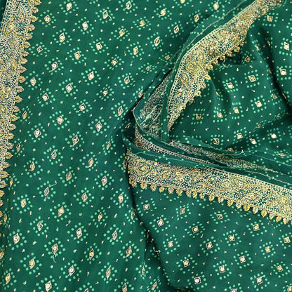 Indian Pre-Owned Sari Green Pure Crepe Silk Pre-owned Hand Embroidered Ritu Kumar Designer Sarees Fabric 5Yd Ethnic Bollywood Party sari