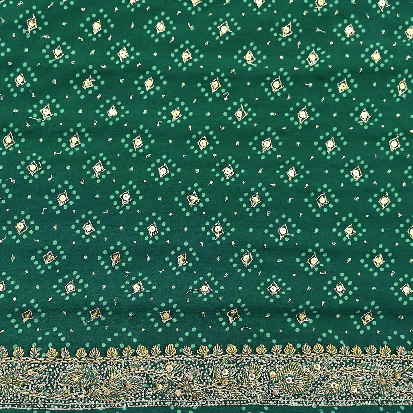 Indian Pre-Owned Sari Green Pure Crepe Silk Pre-owned Hand Embroidered Ritu Kumar Designer Sarees Fabric 5Yd Ethnic Bollywood Party sari