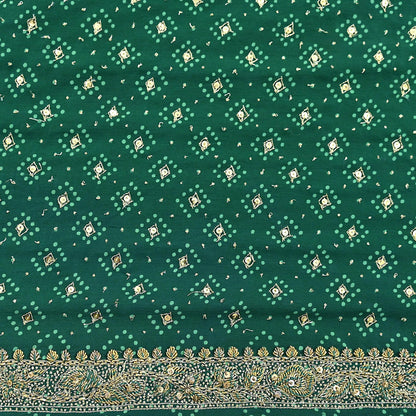 Indian Pre-Owned Sari Green Pure Crepe Silk Pre-owned Hand Embroidered Ritu Kumar Designer Sarees Fabric 5Yd Ethnic Bollywood Party sari