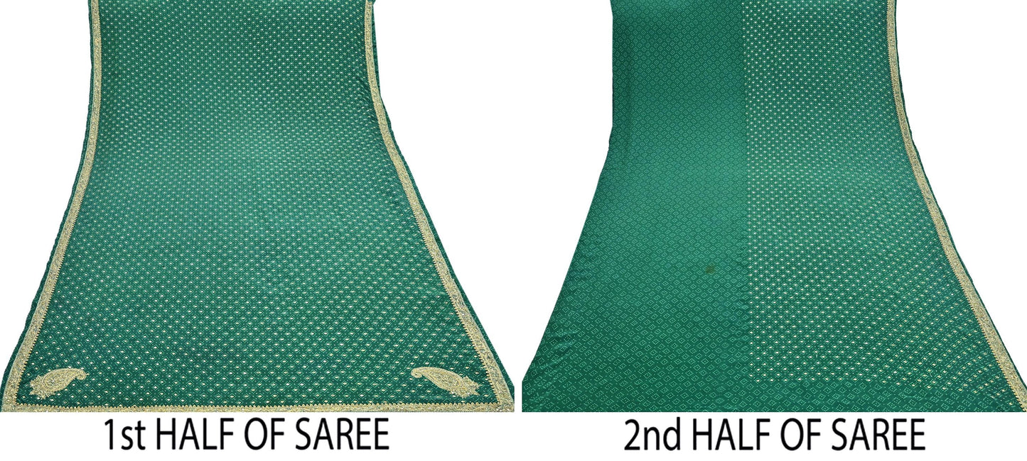 Indian Pre-Owned Sari Green Pure Crepe Silk Pre-owned Hand Embroidered Ritu Kumar Designer Sarees Fabric 5Yd Ethnic Bollywood Party sari