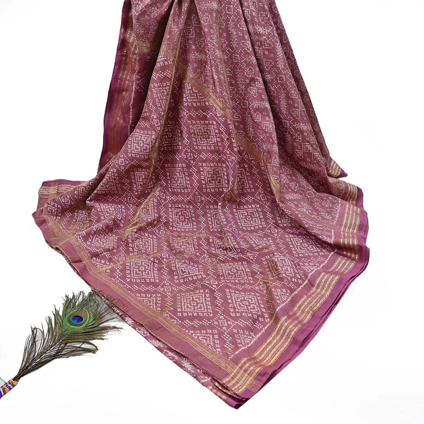 Indian Vintage Saree Golden Pink Pure Silk Hand Woven Double Ikat Patola Sari Craft Fabric 5Yard Zari Ethnic Premium Saree