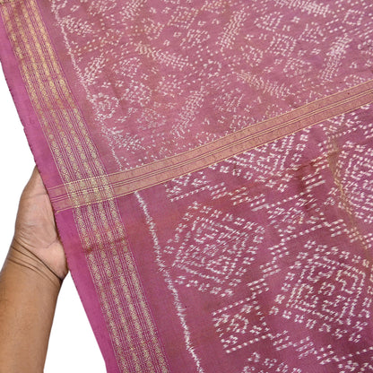 Indian Vintage Saree Golden Pink Pure Silk Hand Woven Double Ikat Patola Sari Craft Fabric 5Yard Zari Ethnic Premium Saree