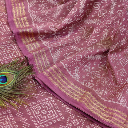 Indian Vintage Saree Golden Pink Pure Silk Hand Woven Double Ikat Patola Sari Craft Fabric 5Yard Zari Ethnic Premium Saree