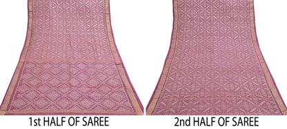 Indian Vintage Saree Golden Pink Pure Silk Hand Woven Double Ikat Patola Sari Craft Fabric 5Yard Zari Ethnic Premium Saree