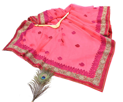 Indian Pre-owned Saree Pink Mesh/Net Hand Embroidered Sabyasachi Designer Sari 6Yd Soft Ethnic Bollywood Party saree