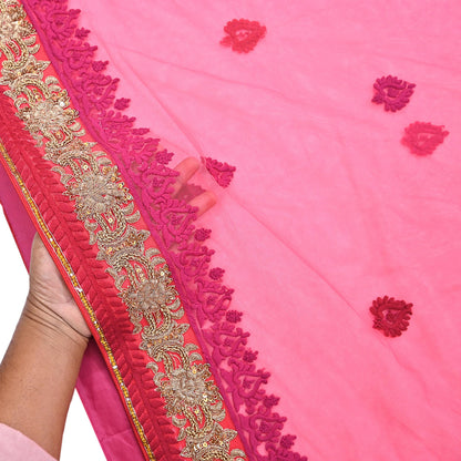 Indian Pre-owned Saree Pink Mesh/Net Hand Embroidered Sabyasachi Designer Sari 6Yd Soft Ethnic Bollywood Party saree