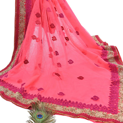 Indian Pre-owned Saree Pink Mesh/Net Hand Embroidered Sabyasachi Designer Sari 6Yd Soft Ethnic Bollywood Party saree