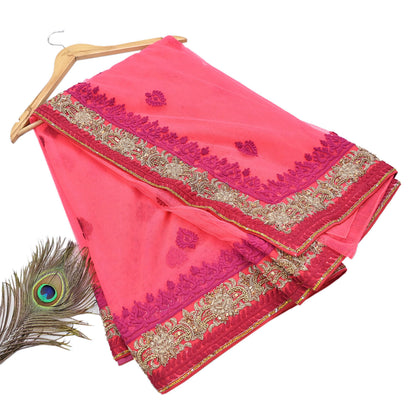 Indian Pre-owned Saree Pink Mesh/Net Hand Embroidered Sabyasachi Designer Sari 6Yd Soft Ethnic Bollywood Party saree