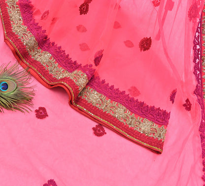 Indian Pre-owned Saree Pink Mesh/Net Hand Embroidered Sabyasachi Designer Sari 6Yd Soft Ethnic Bollywood Party saree