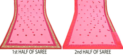 Indian Pre-owned Saree Pink Mesh/Net Hand Embroidered Sabyasachi Designer Sari 6Yd Soft Ethnic Bollywood Party saree