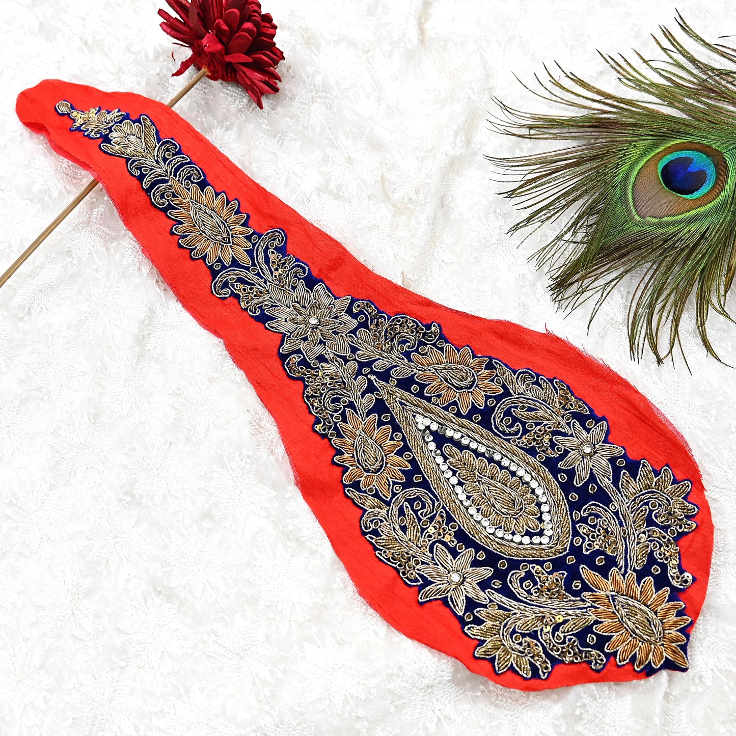 Indian Vintage Blue velvet Appliques  Set of 1 Hand-Embroidered Floral Patches with Zardozi,Dabka, Zari,for Craft, Journals