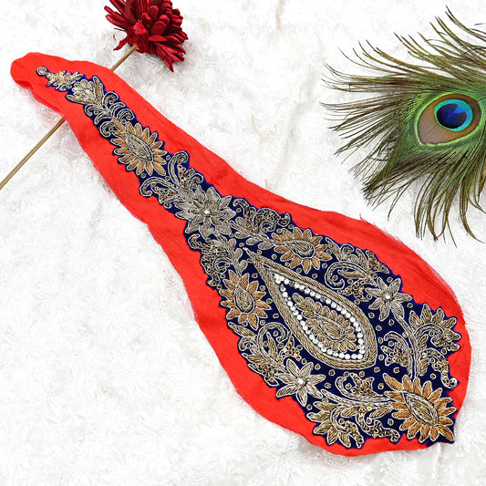 Indian Vintage Blue velvet Appliques  Set of 1 Hand-Embroidered Floral Patches with Zardozi,Dabka, Zari,for Craft, Journals