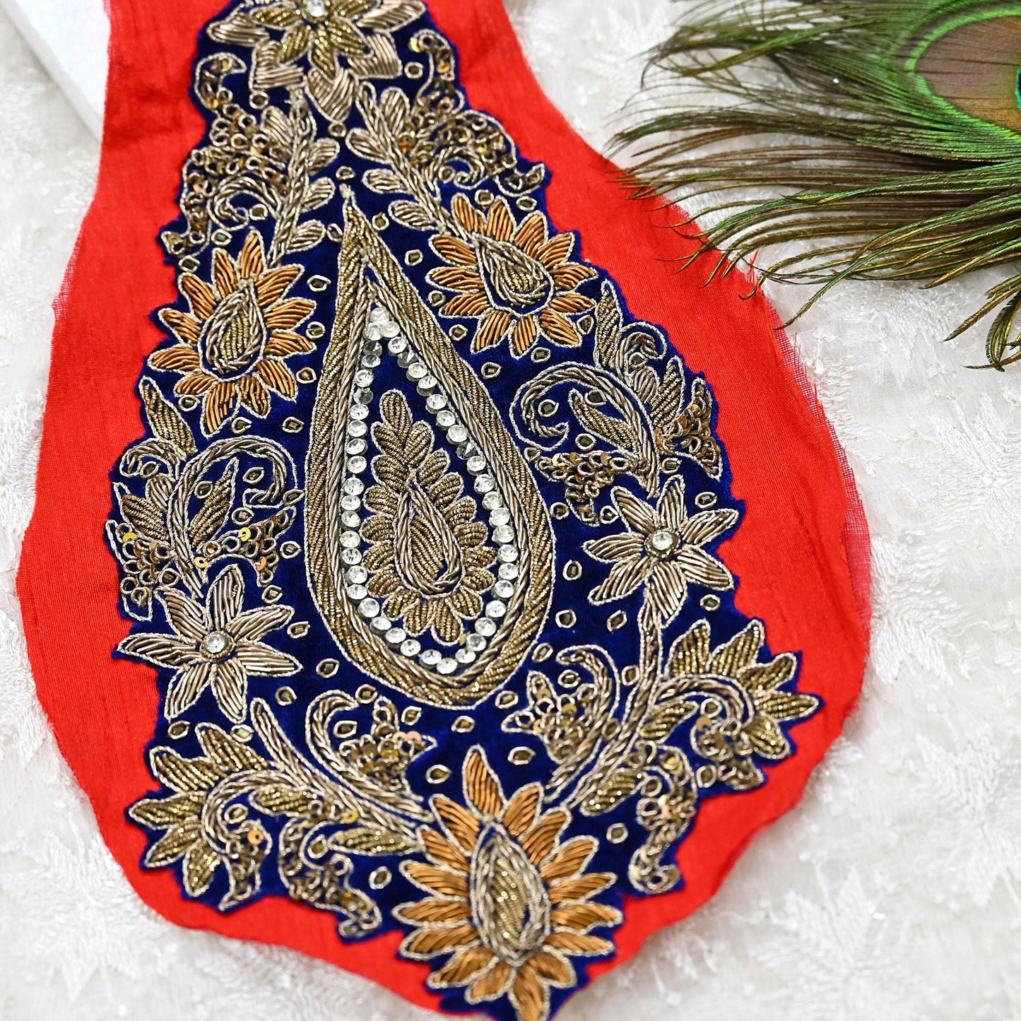 Indian Vintage Blue velvet Appliques  Set of 1 Hand-Embroidered Floral Patches with Zardozi,Dabka, Zari,for Craft, Journals