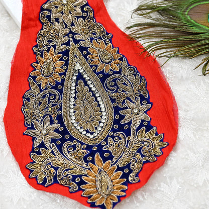 Indian Vintage Blue velvet Appliques  Set of 1 Hand-Embroidered Floral Patches with Zardozi,Dabka, Zari,for Craft, Journals