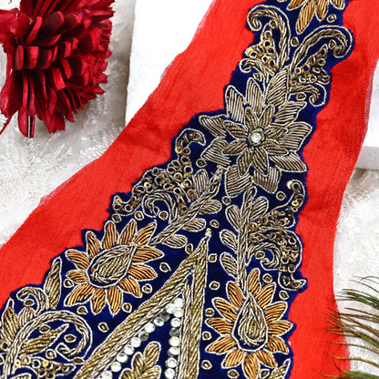 Indian Vintage Blue velvet Appliques  Set of 1 Hand-Embroidered Floral Patches with Zardozi,Dabka, Zari,for Craft, Journals
