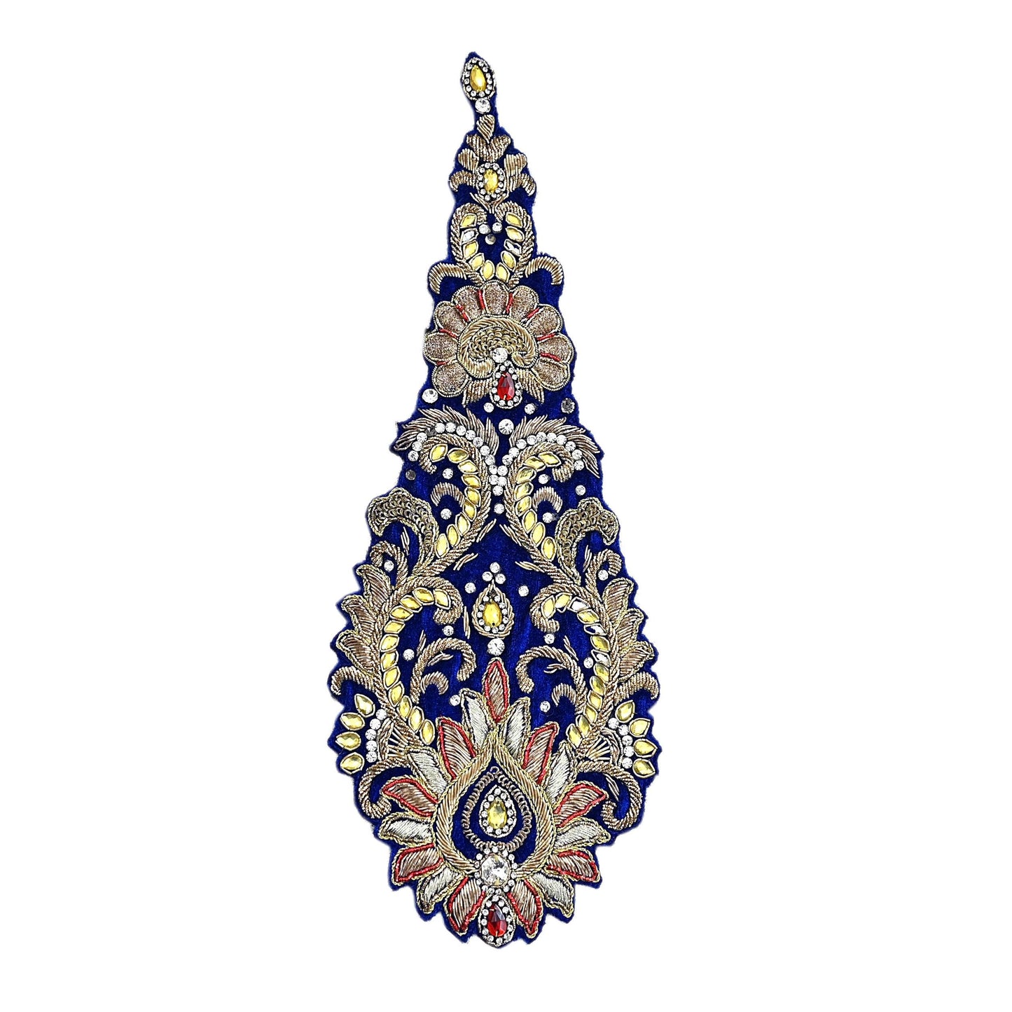 Indian Vintage Blue velvet Appliques  Set of 1 | Hand-Embroidered Floral Patches with Zardozi,Dabka, Zari,for Craft, Journals