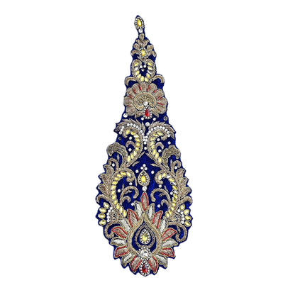 Indian Vintage Blue velvet Appliques  Set of 1 | Hand-Embroidered Floral Patches with Zardozi,Dabka, Zari,for Craft, Journals