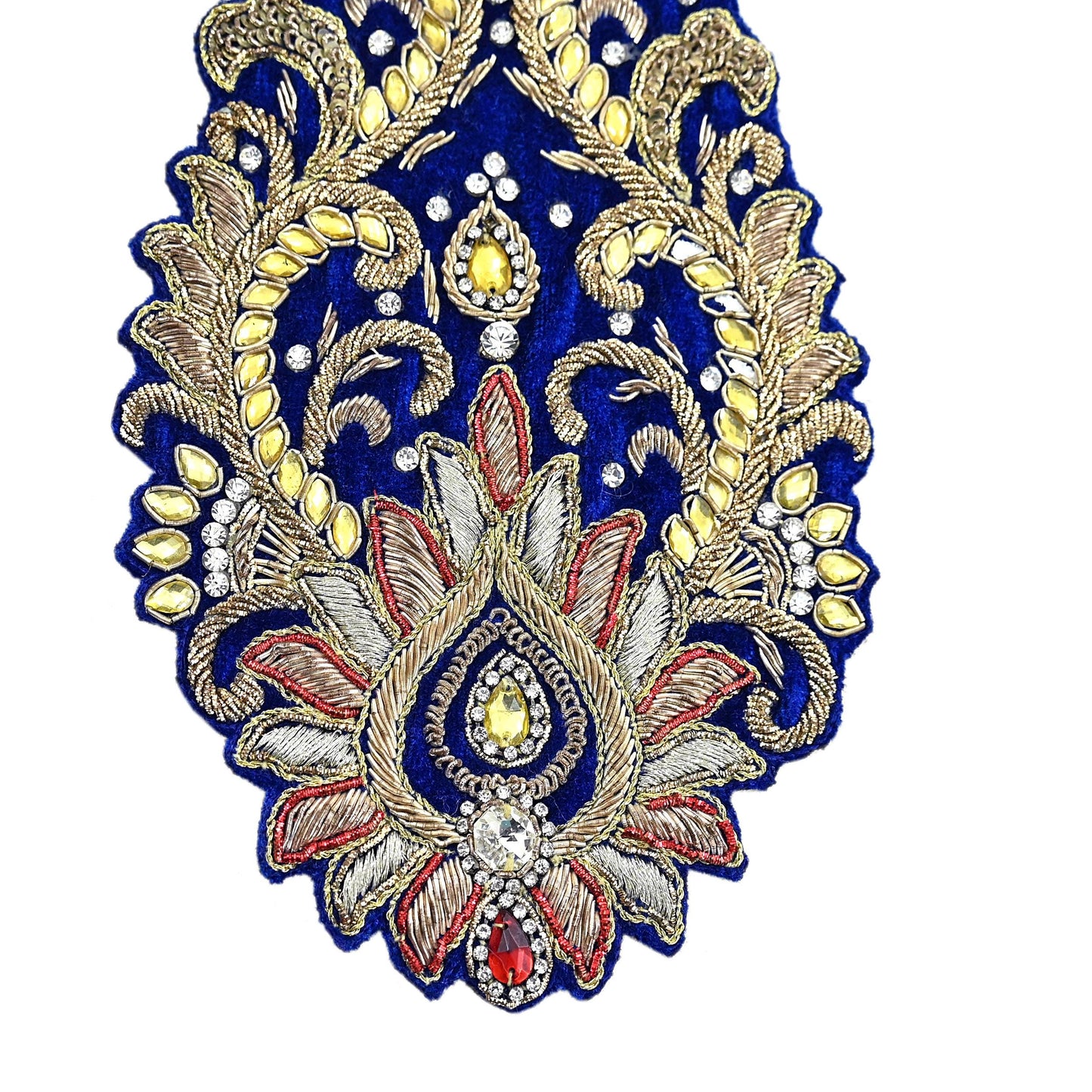 Indian Vintage Blue velvet Appliques  Set of 1 | Hand-Embroidered Floral Patches with Zardozi,Dabka, Zari,for Craft, Journals