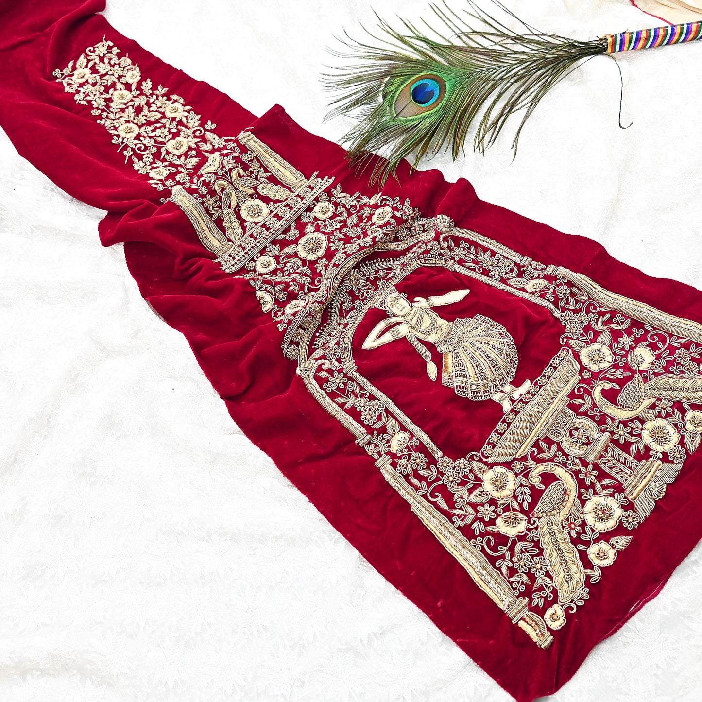 Indian Vintage Red velvet Appliques  Set of 1 Hand-Embroidered Floral Patches with Zardozi,Dabka, Zari,for Craft, Journals