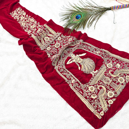 Indian Vintage Red velvet Appliques  Set of 1 Hand-Embroidered Floral Patches with Zardozi,Dabka, Zari,for Craft, Journals